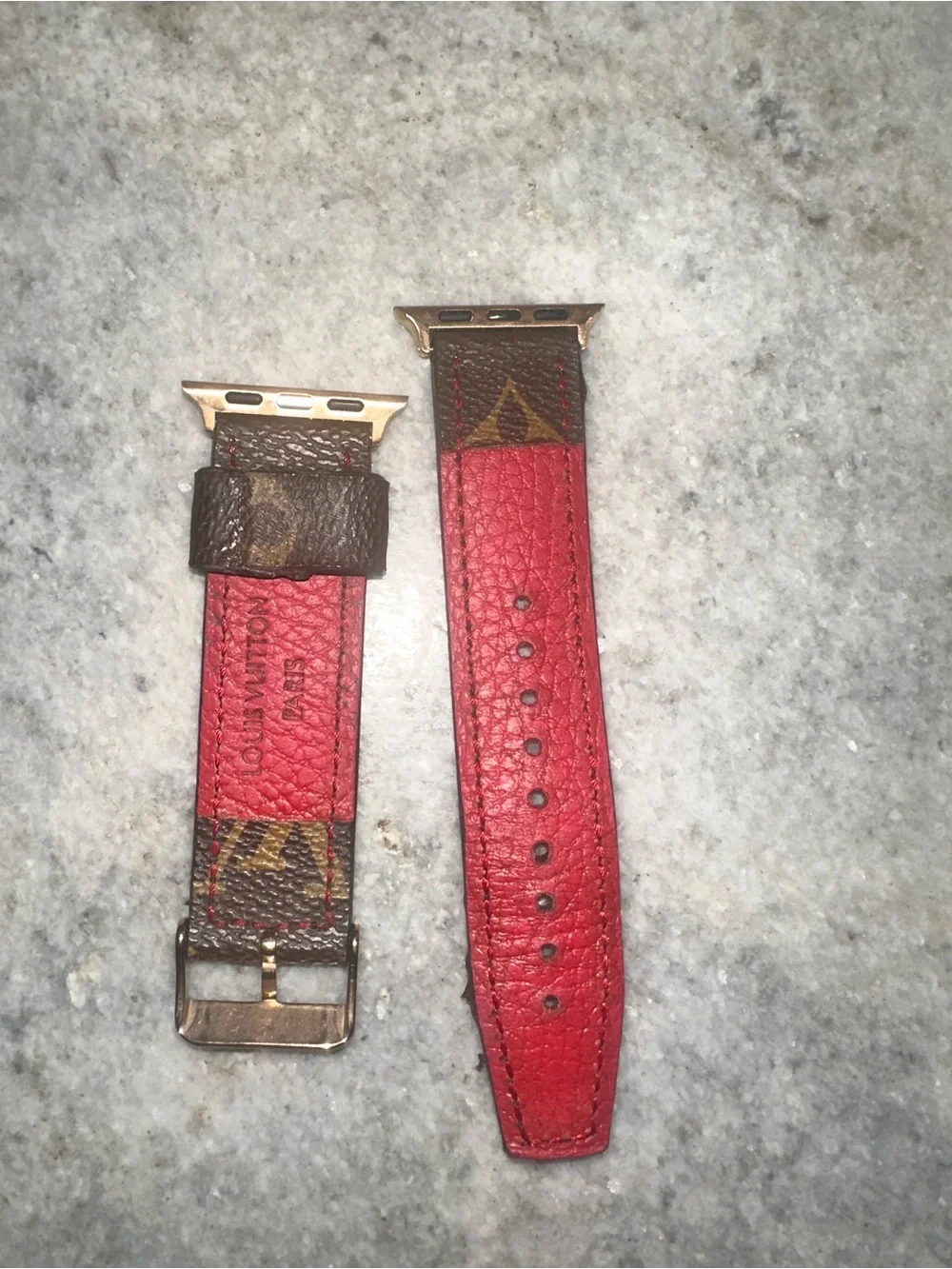 Upcycled LV Brown Monogram Leather Apple Watch Strap with Gold Hardware